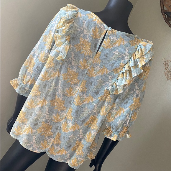 Miami Blue and Yellow Floral Sheer Blouse - Picture 9 of 15